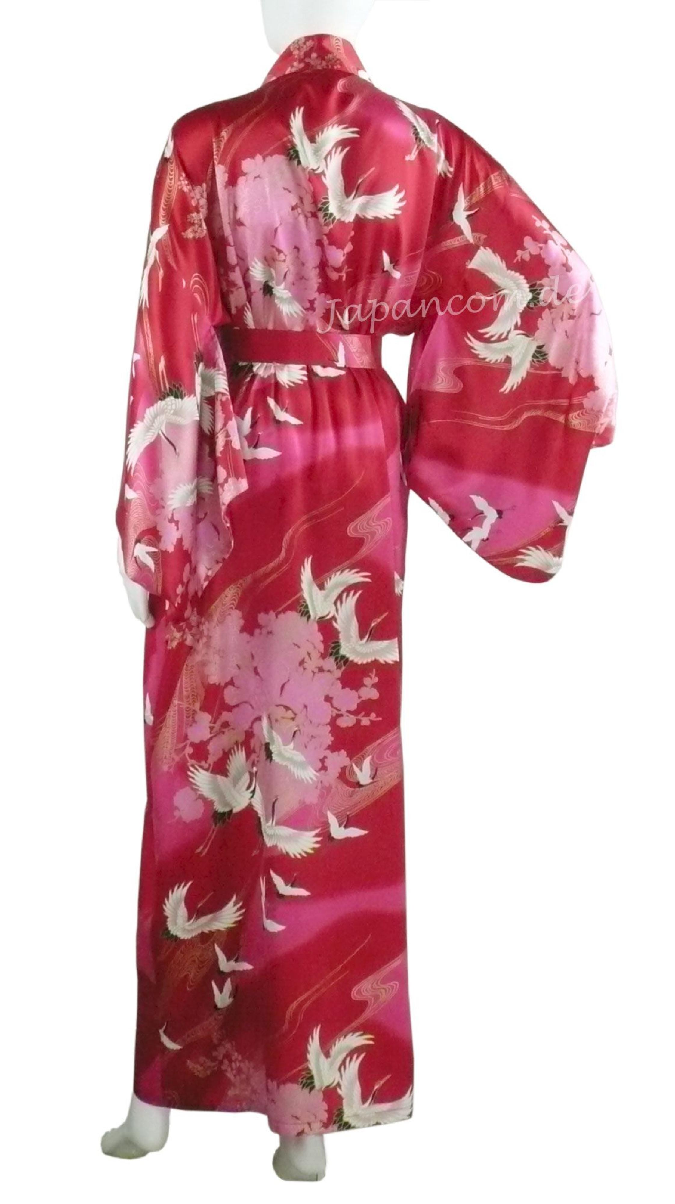 Kimono Seide Tsuru (Kranich) rot, lang